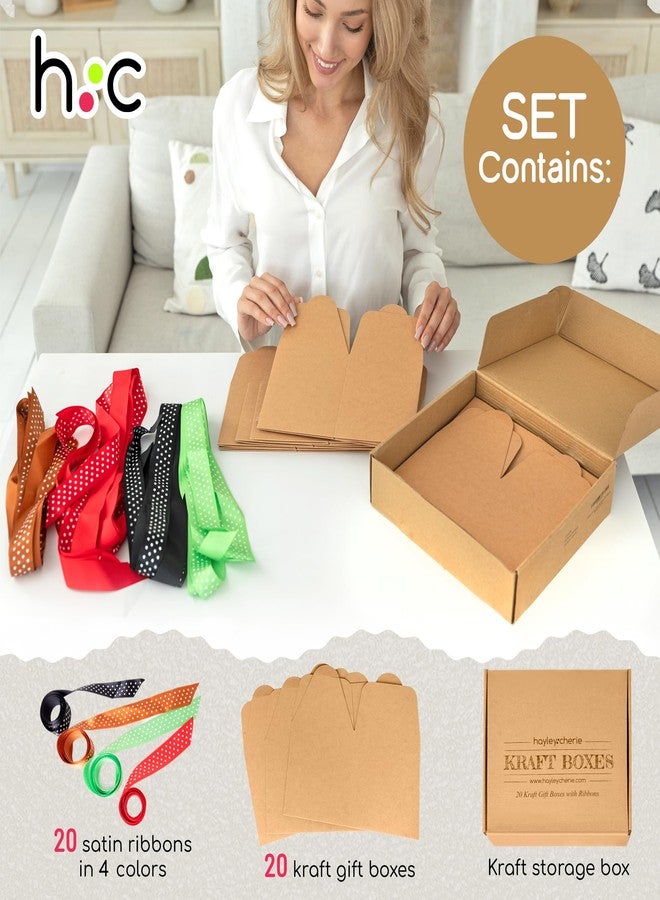 Hayley Cherie Brown Kraft Cookie Boxes with Lids & Ribbons (20 Pack) 6x5x5 Tall Square Gift Boxes for Mugs, Small Presents, Candles, Baked Goods, Candy, Fudge, Christmas, Decorative Food Packaging, Bulk, Empty - Image 3